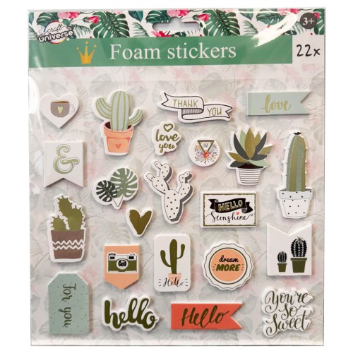 Colour Cactus sponge sticker set of 22