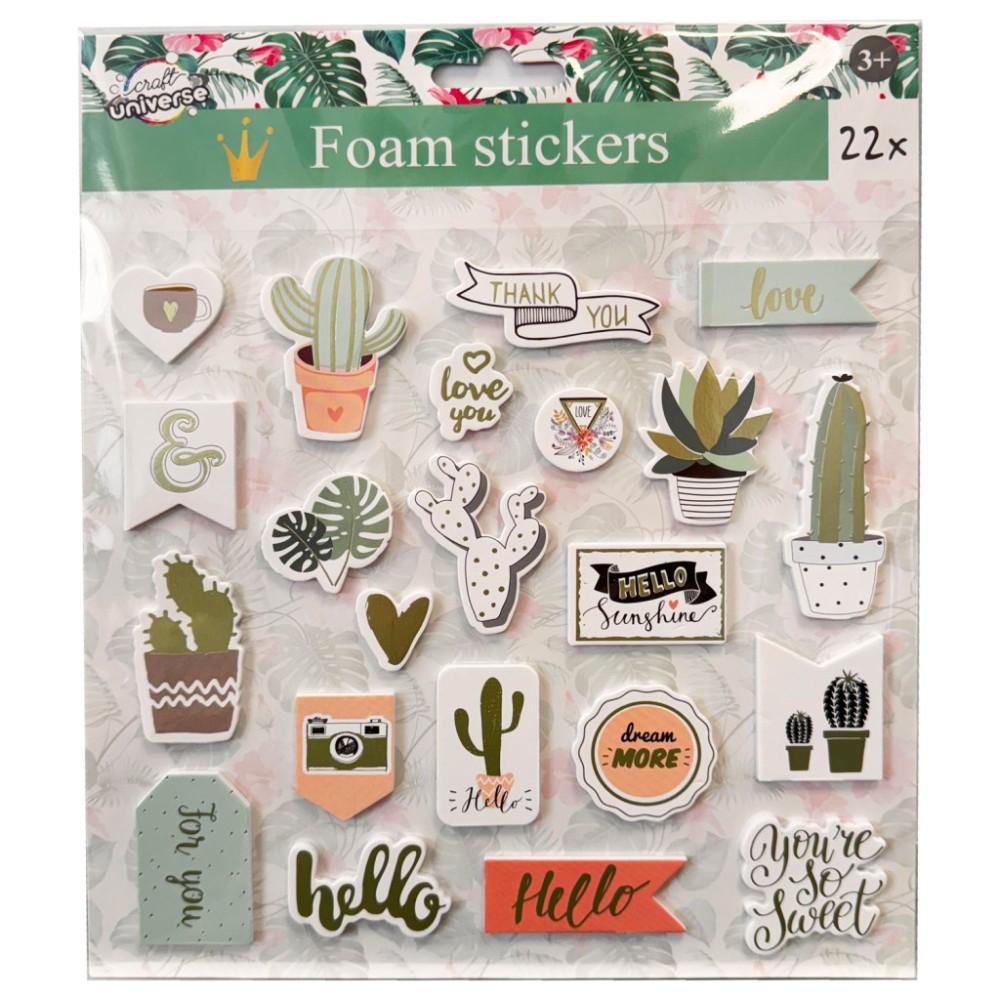 Colour Cactus sponge sticker set of 22