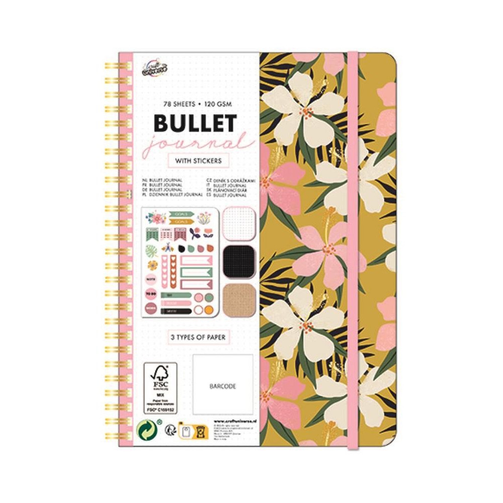 Colour Bullet Journal, Blossom Patterned Planner Notebook A5 with Stickers