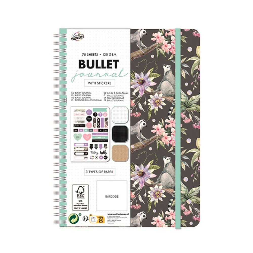Colour Bullet Journal, Ring-tailed Lemur Patterned Planner Notebook A5 with Stickers