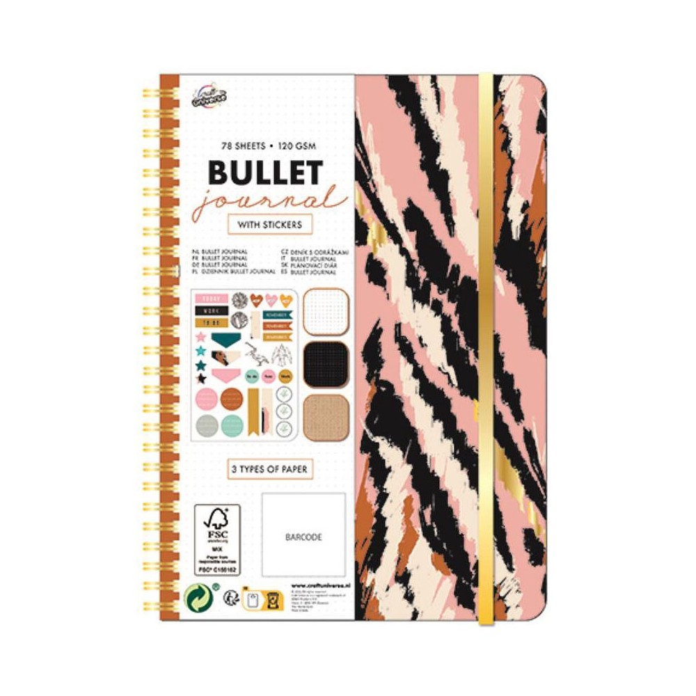 Colour Bullet Journal, Tiger Stripes Patterned Planner Notebook A5 with Stickers