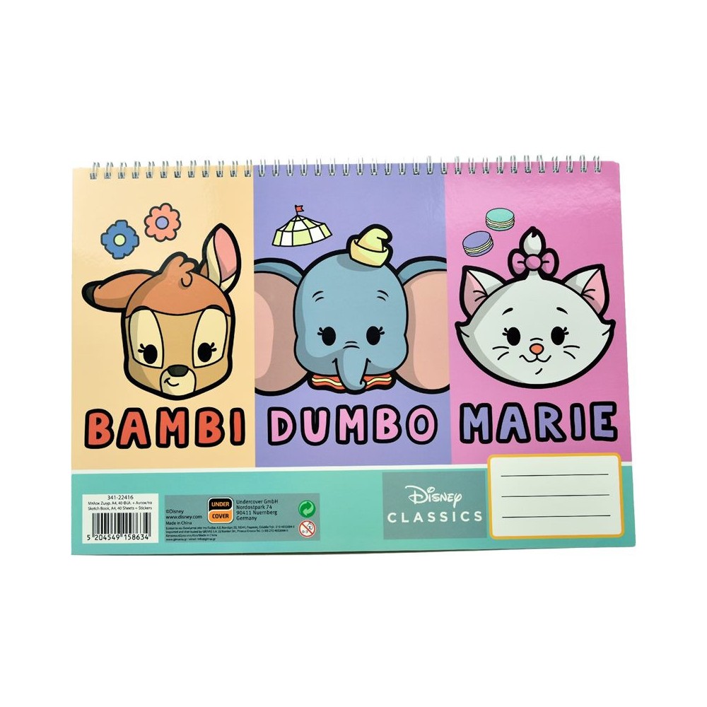 Disney Animals Classic A/4 Spiral Sketchbook with 40 Sheets and Stickers