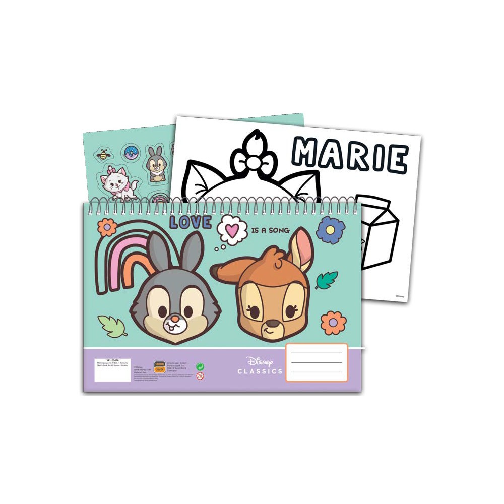 Disney Animals Love A/4 Spiral Sketchbook with 40 Sheets and Stickers