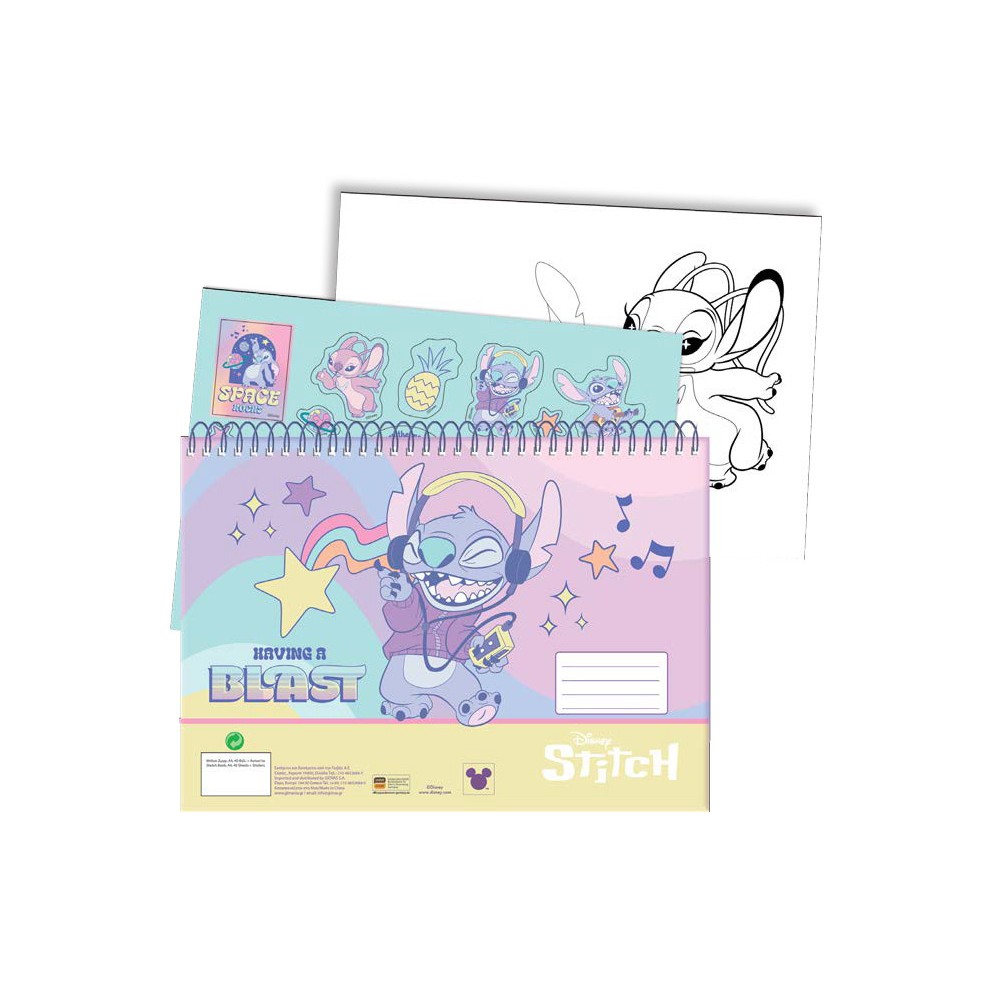 Disney Lilo and Stitch Blast A/4 Spiral Sketchbook with Stickers, 40 Pages