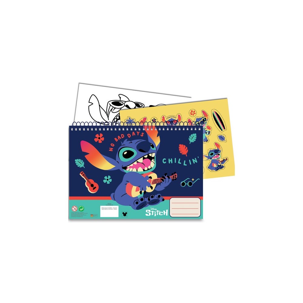 Disney Lilo and Stitch Chillin' A/4 spiral sketchbook, 40 sheets with stickers