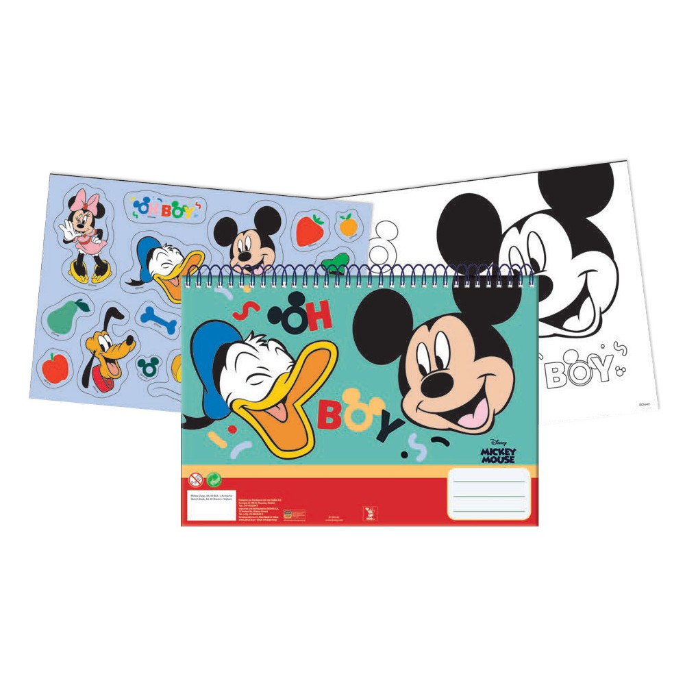 Disney Mickey  Oh Boy A/4 spiral sketchbook with 40 sheets and stickers