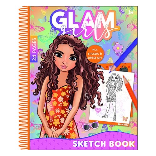 Girl Power Glam Girls Eva Spiral Sketchbook with 24 Sheets, with Sticker