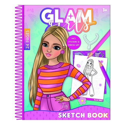 Girl Power Glam Girls Fay Spiral Sketchbook with 24 Sheets and Stickers