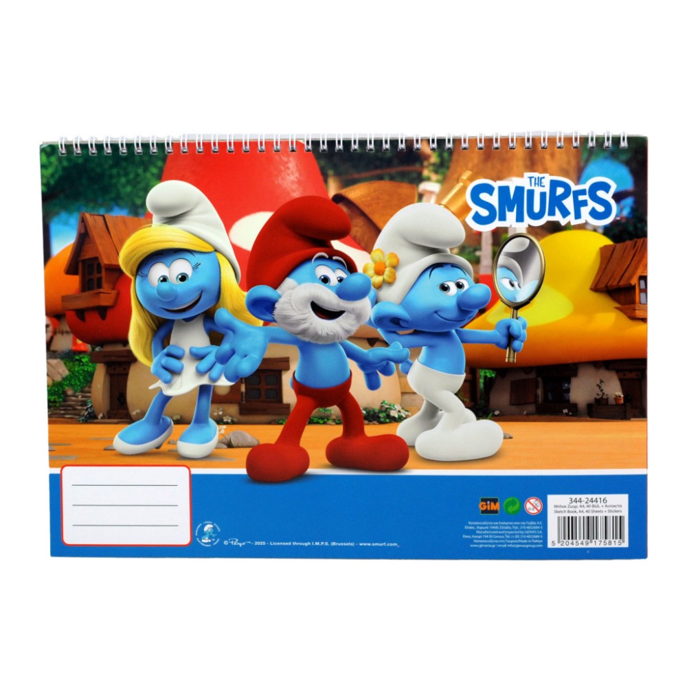 Smurfs Village  A/4 spiral sketchbook with 40 sheets and stickers