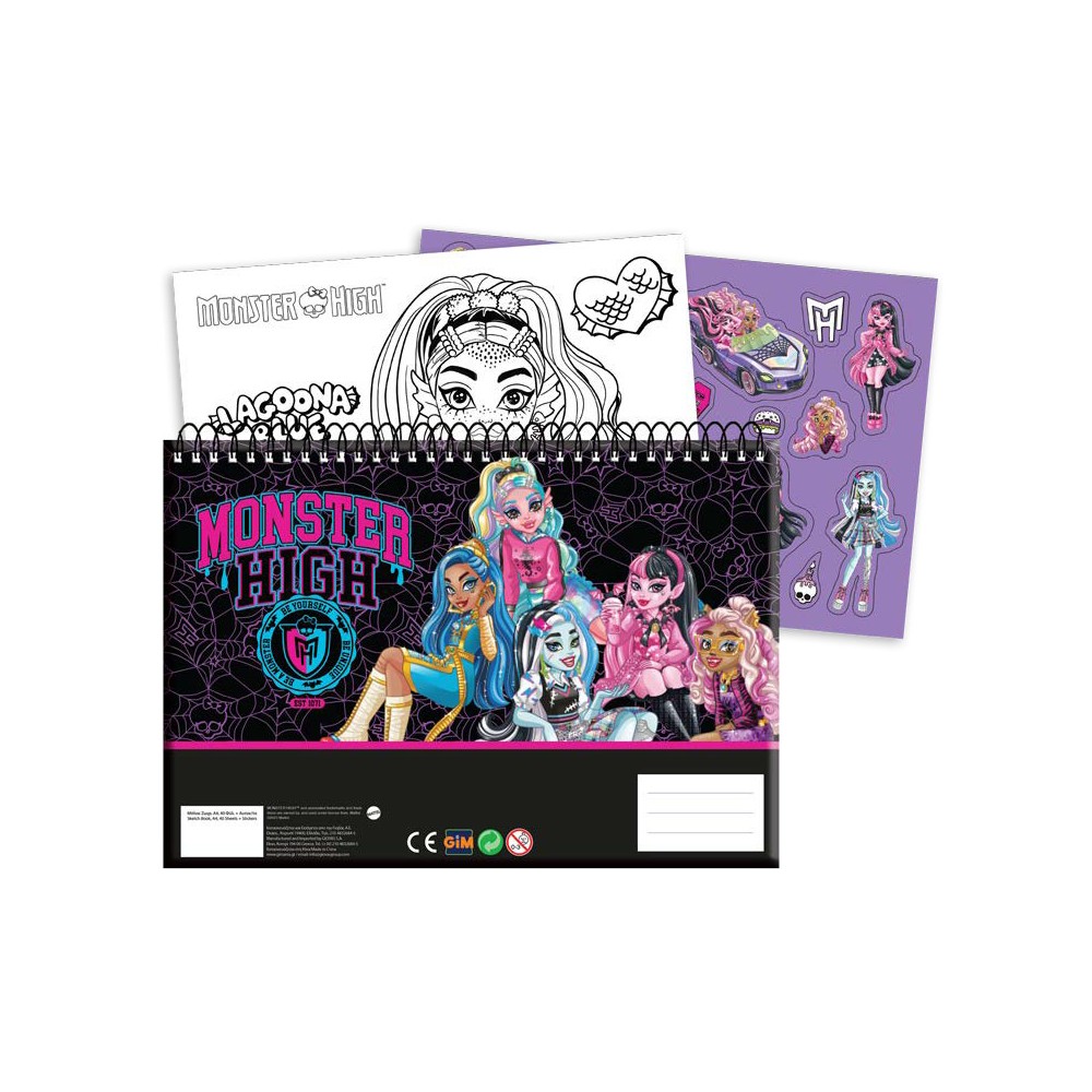 Monster High Crew A/4 spiral sketchbook with 40 pages and stickers