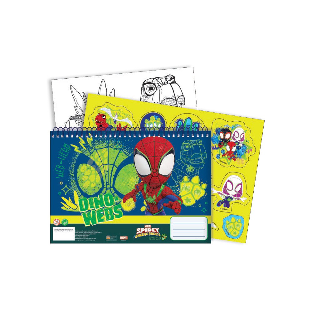 Spiderman Spidey Dino-Webs A/4 spiral sketchbook with 40 sheets and stickers