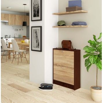 Szafka na buty 2 uchylne drzwiczki 60 cm - wenge-dąb sonoma