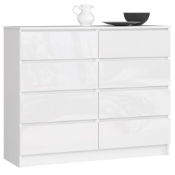 KOMODA K 120 cm 8 SZUFLAD AKRYL BIAŁA WYSOKI POŁYSK