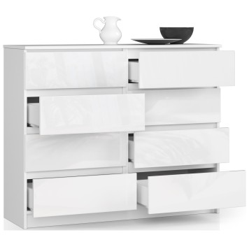 KOMODA K 120 cm 8 SZUFLAD AKRYL BIAŁA WYSOKI POŁYSK