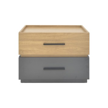 Table de chevet bois marron gris 2 tiroirs 60x40x44,5 cm
