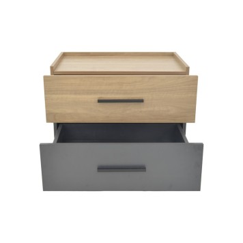 Table de chevet bois marron gris 2 tiroirs 60x40x44,5 cm
