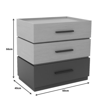 Table de chevet bois 3 tiroirs marron gris 60 x 40 x 66 cm
