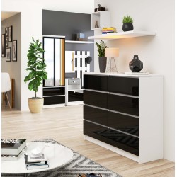 KOMODA K 120 cm 8 SZUFLAD AKRYL CZARNY WYSOKI POŁYSK