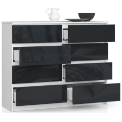 KOMODA K 120 cm 8 SZUFLAD AKRYL GRAFIT WYSOKI POŁYSK
