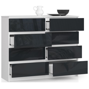 Buffet Blanc LOUISA 8 Tiroirs Façade Gris Brillant 120x40x99 Cm