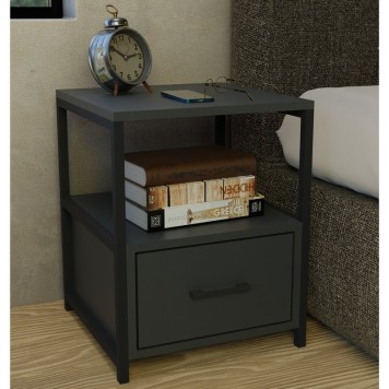 Table de chevet en métal noir anthracite 45x45x57 cm
