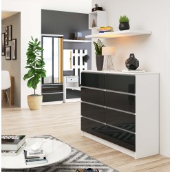 KOMODA K 120 cm 8 SZUFLAD AKRYL GRAFIT WYSOKI POŁYSK