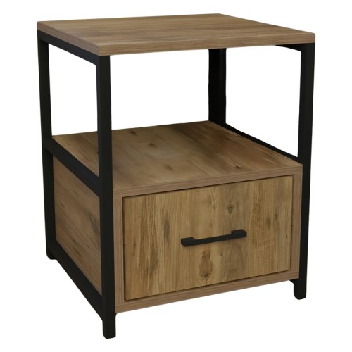 Table de chevet bois et métal 1 tiroir marron noir 45x45x57 cm
