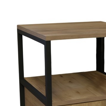 Table de chevet bois et métal 1 tiroir marron noir 45x45x57 cm
