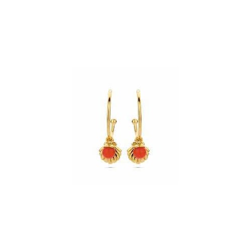 Victoria Gold-colored Shell-patterned Earrings with Red Beads