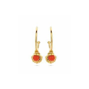 Victoria Gold-colored Shell-patterned Earrings with Red Beads