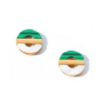 Victoria Gold Colored Green Patterned Earrings
