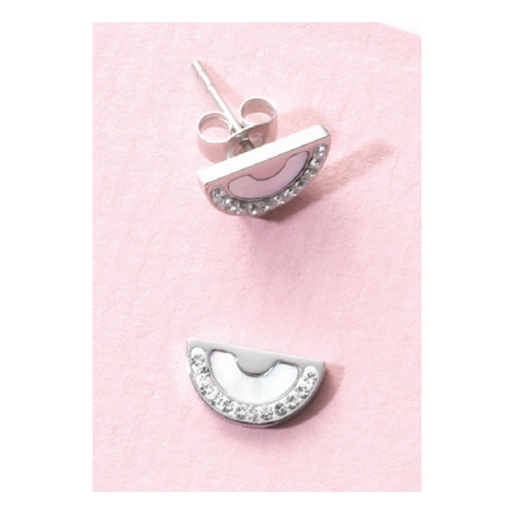 Victoria Silver-colored half-circle white stone earrings