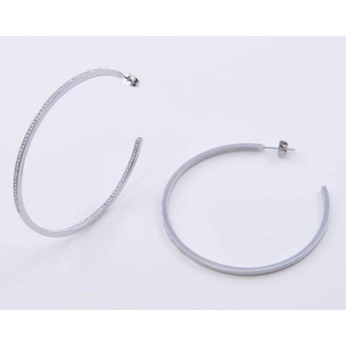 Victoria Silver Colored White Stone Hoop Earrings