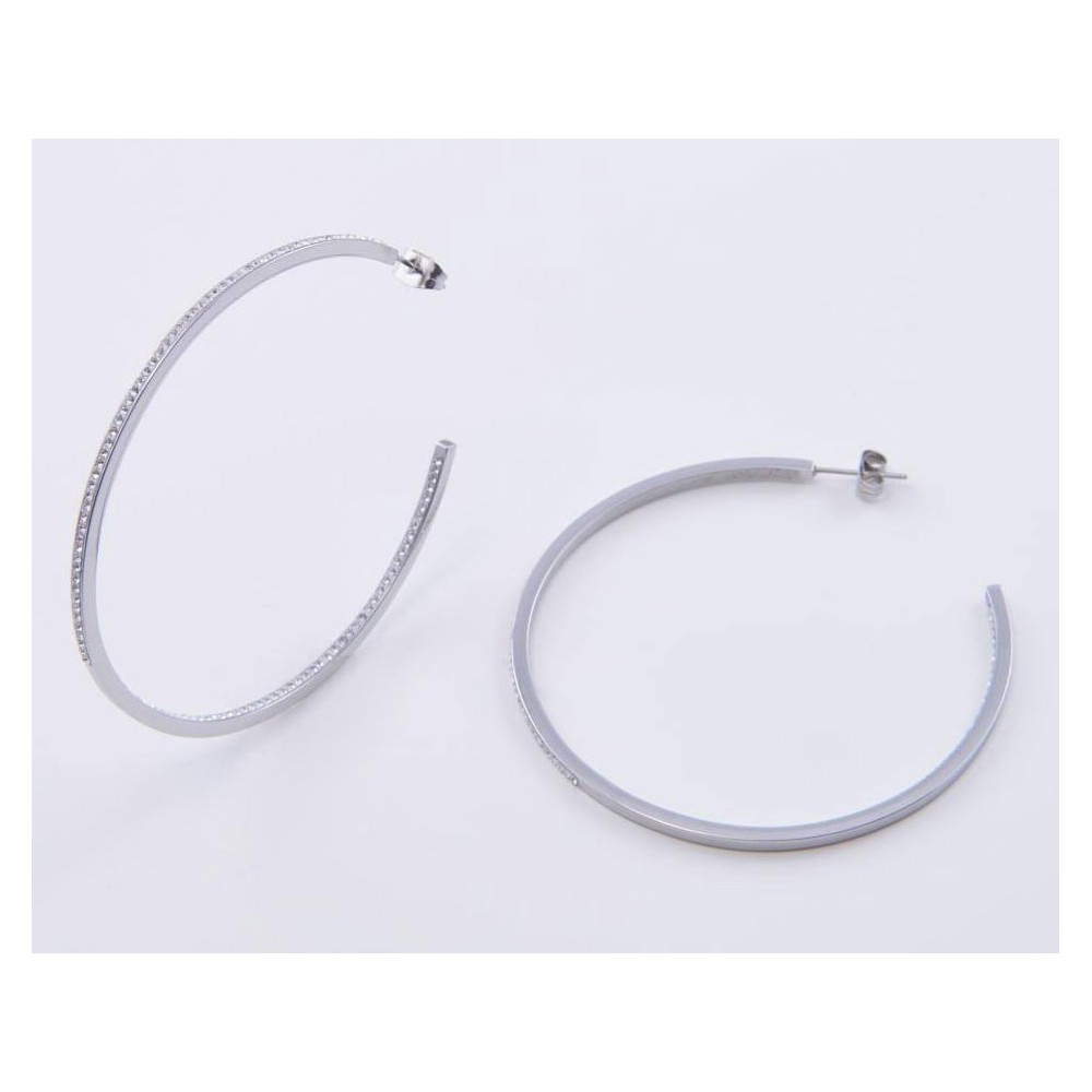 Victoria Silver Colored White Stone Hoop Earrings