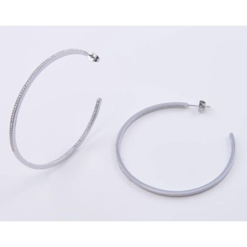 Victoria Silver Colored White Stone Hoop Earrings