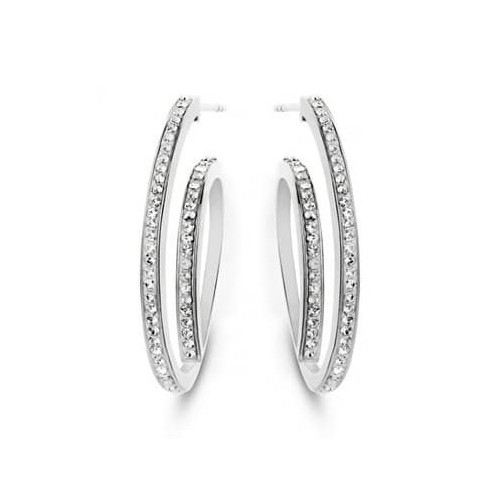 Victoria Silver color white stone hoop earrings