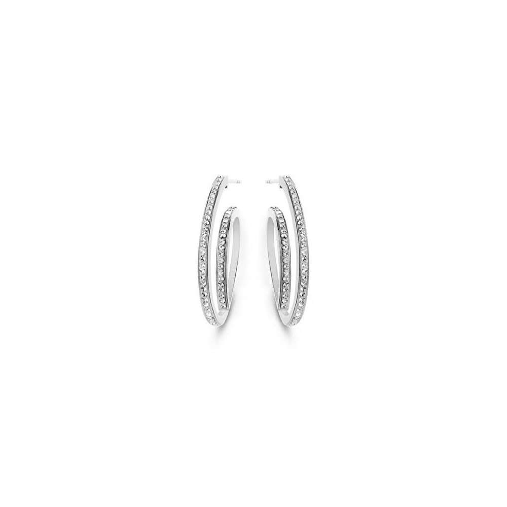 Victoria Silver color white stone hoop earrings