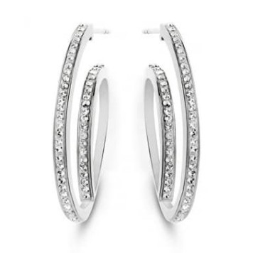 Victoria Silver color white stone hoop earrings