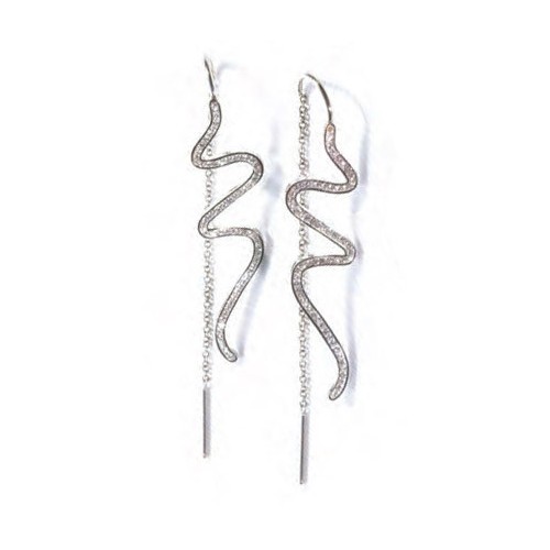 Victoria Silver-colored white stone snake earrings