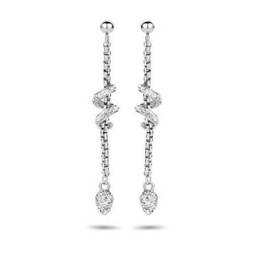 Victoria Silver Colored White Stone Spiral Earrings