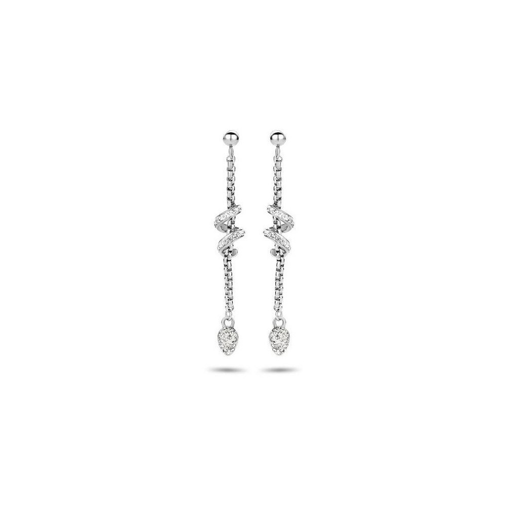 Victoria Silver Colored White Stone Spiral Earrings