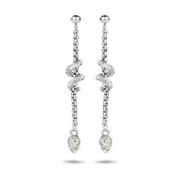 Victoria Silver Colored White Stone Spiral Earrings