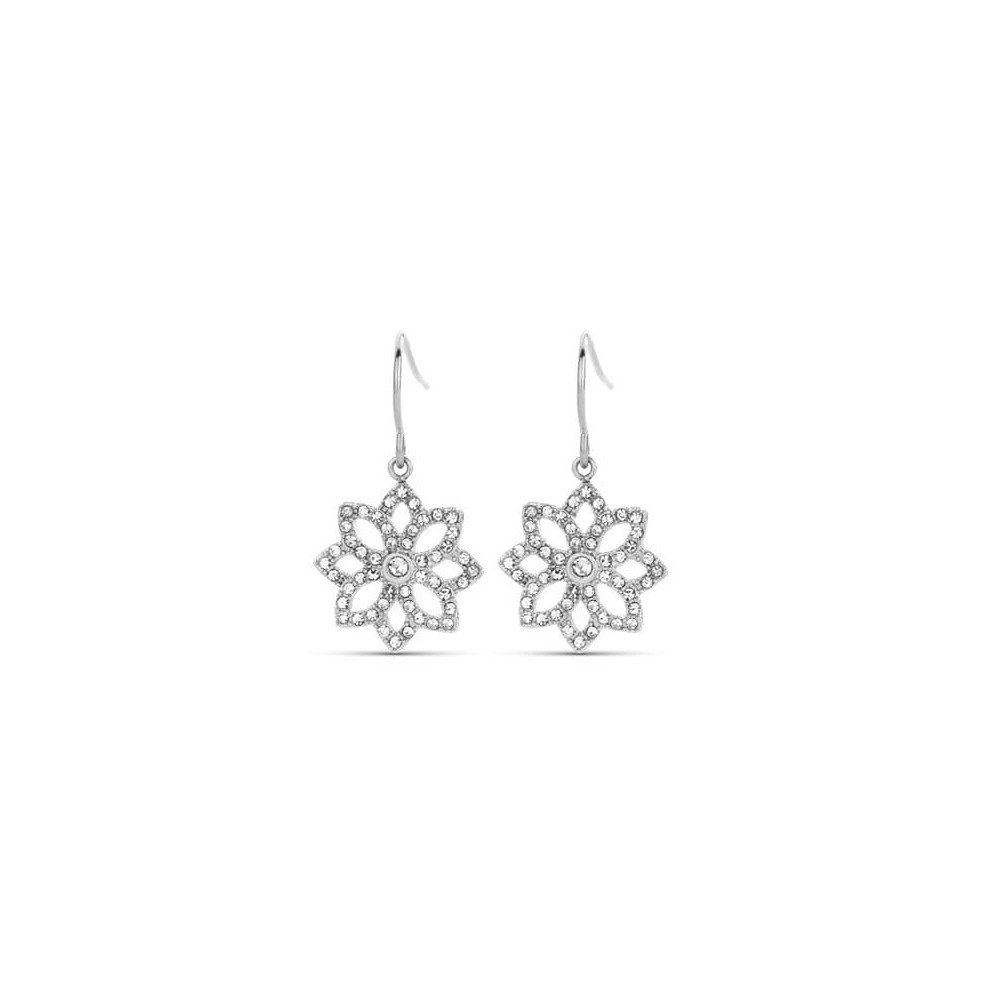 Victoria Silver Color White Stone Flower Earrings