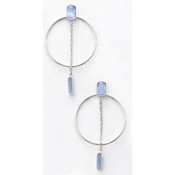 Victoria Silver Color Hoop Earrings with Blue Stones