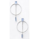 Victoria Silver Color Hoop Earrings with Blue Stones