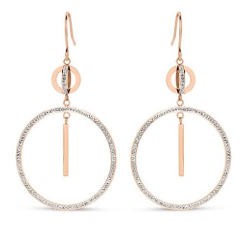 Victoria Rose gold colored hoop earrings with white stones