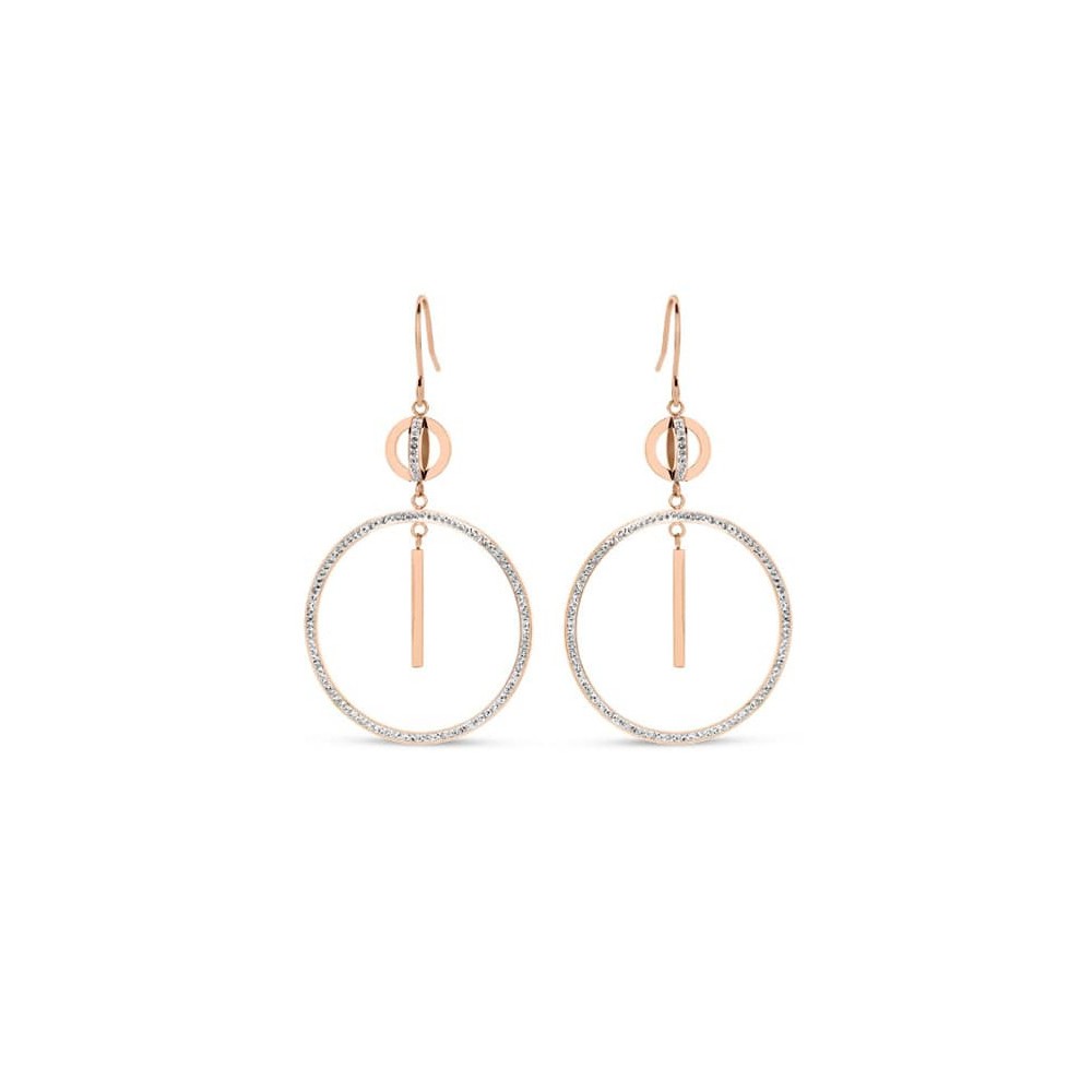 Victoria Rose gold colored hoop earrings with white stones