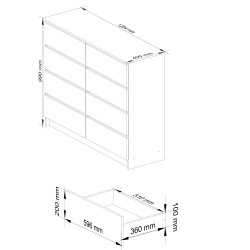 KOMODA K 120 cm 8 SZUFLAD AKRYL CZERWONY WYSOKI POŁYSK