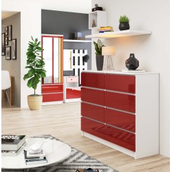KOMODA K 120 cm 8 SZUFLAD AKRYL CZERWONY WYSOKI POŁYSK