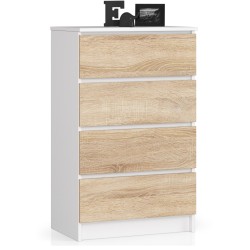 KOMODA K 60 cm 4 SZUFLADY BIAŁA / SONOMA